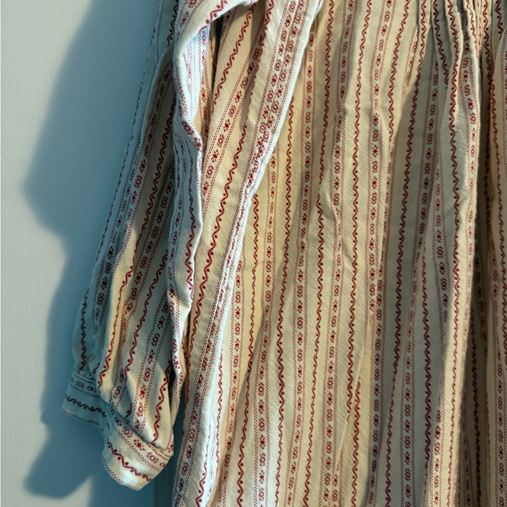 90s Vintage L.L. Bean Dobby Striped Cotton Flannel Nightgown Red White Medium - Picture 6 of 12